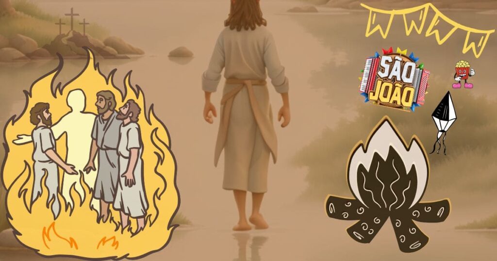 festas juninas cultura ou idolatria homem andando descalço entre homens em envolvidos por fogo santo e fogueira representando as festas de são joão