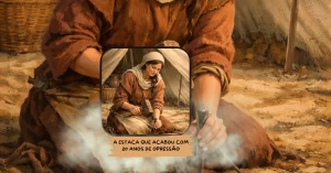 Jael: A Guerreira que Ninguém Esperava- uma mulher comum com um martelo batendo uma estaca no chão